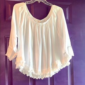 Muche et Muchette Boho Peasant Top OS White Off Shoulder Cottagecore Flowy